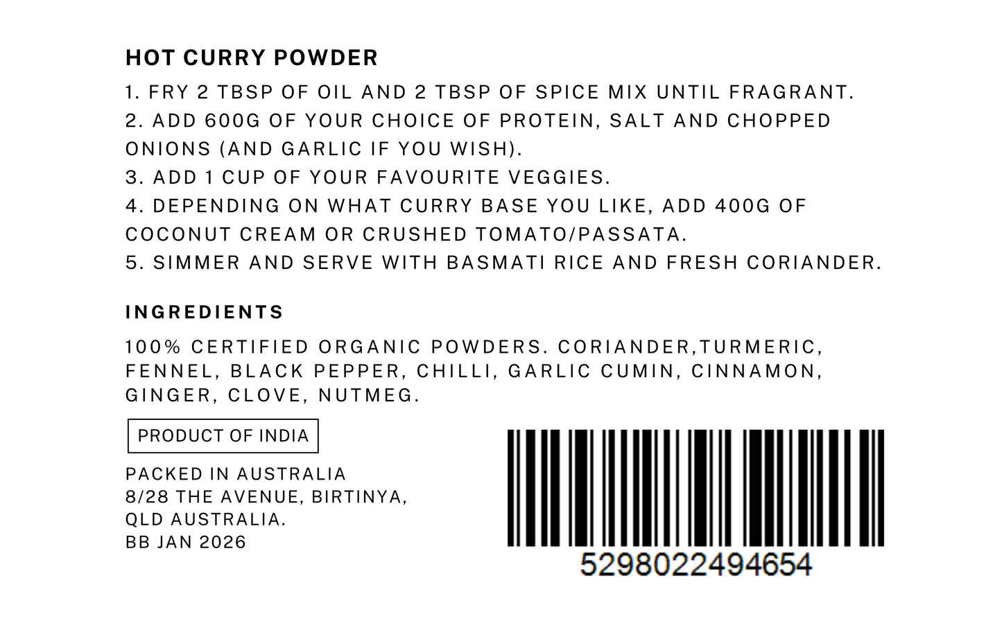 Organic Curry Powder Hot 80g - Lovemyearth