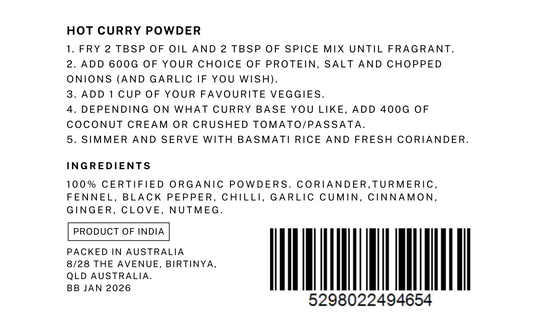 Organic Curry Powder Hot 80g - Lovemyearth