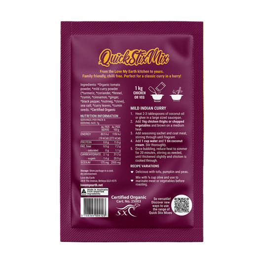 Mild Indian Curry Quick Stix Mix 45g - Organic recipe base & seasoning