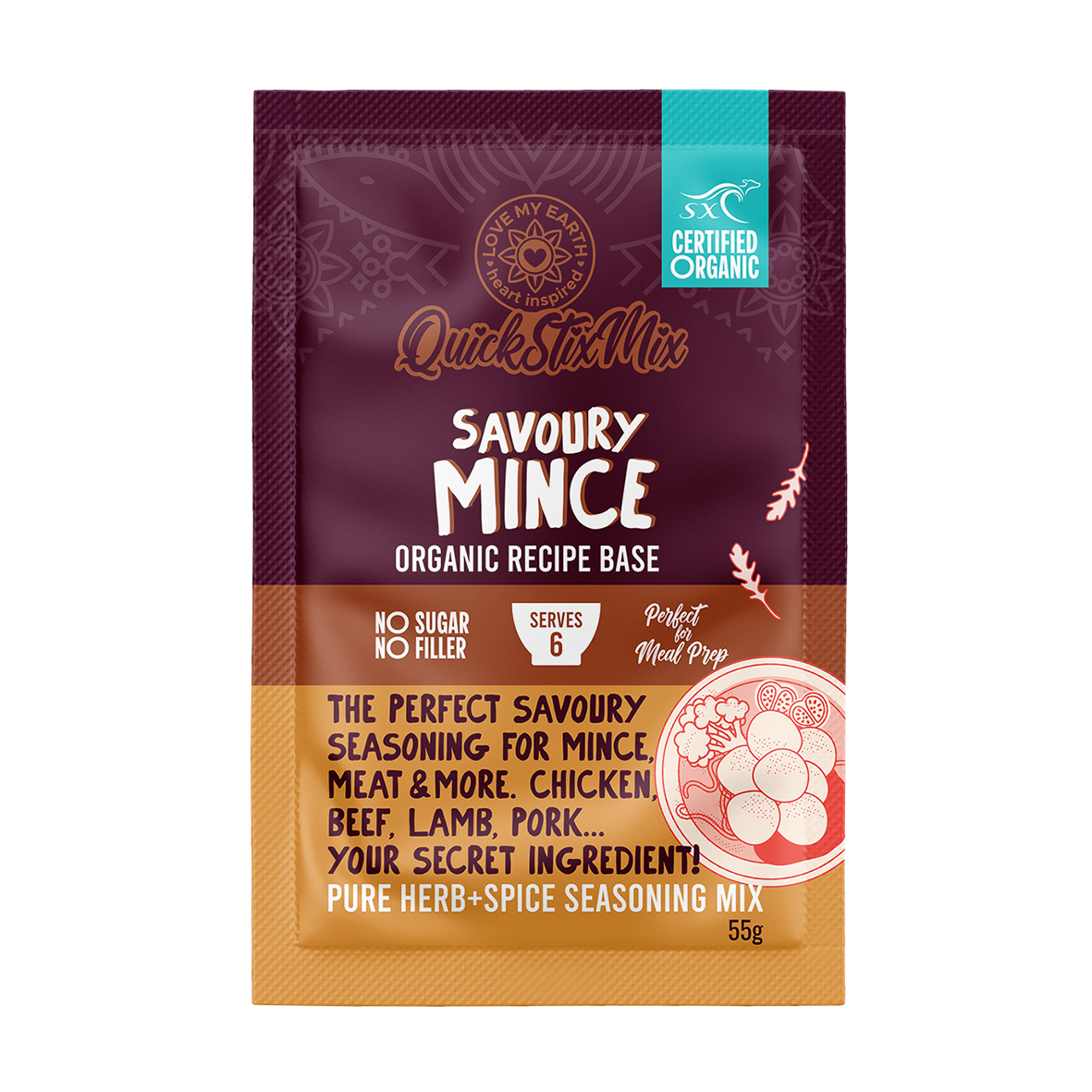 Savoury Mince Quick Stix Mix 55g - Organic recipe base & seasoning