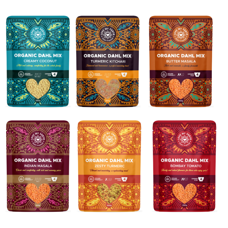 All 6 Love My Earth organic Dahl Meal Mixes included in the Ultimate Quick Stix Bundle