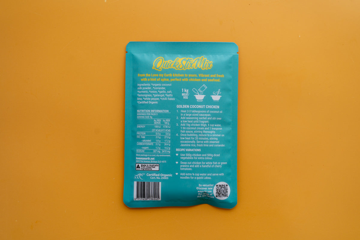 NEW Golden Coconut Curry Quick Stix 45g - Organic recipe base & seasoning