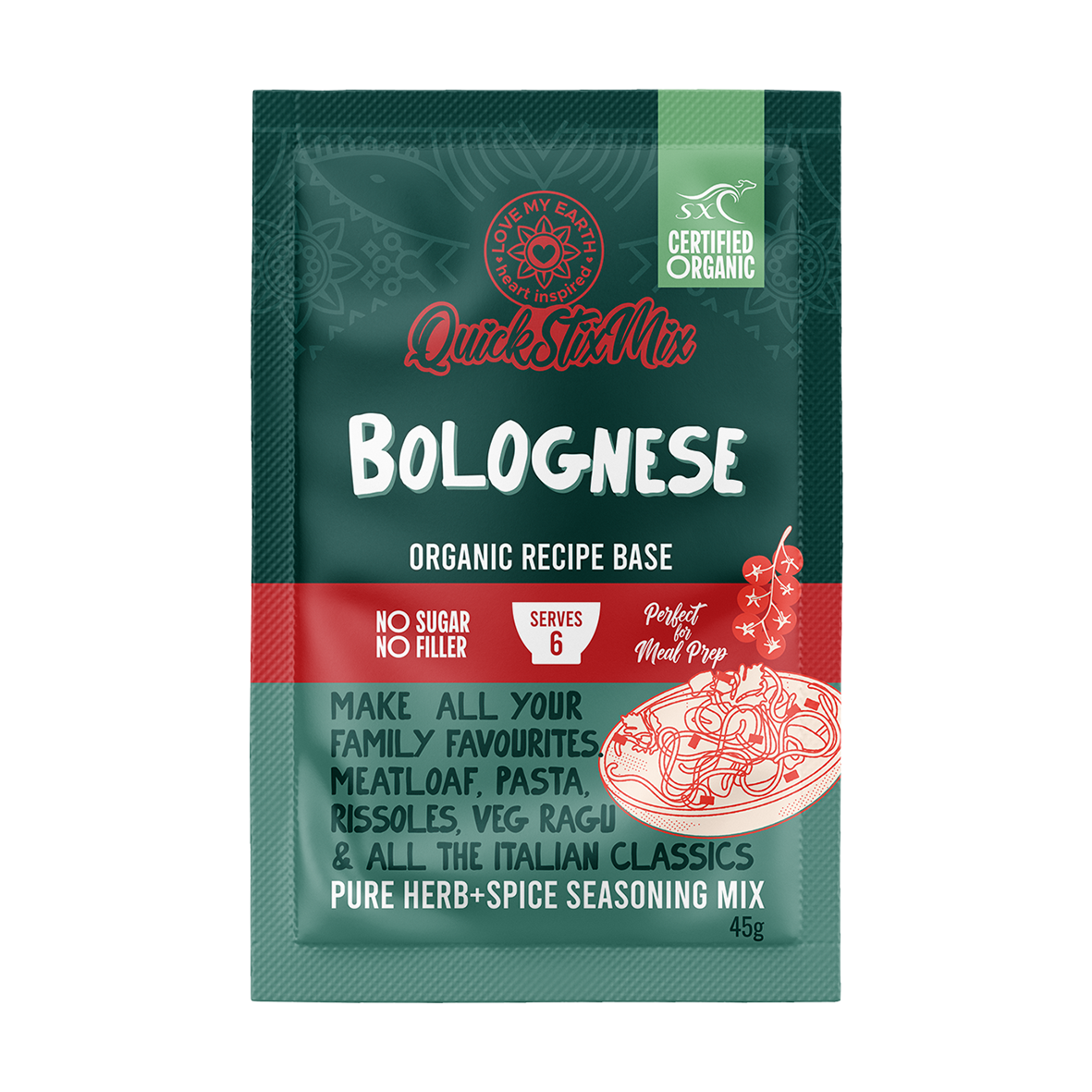 Bolognese Quick Stix Mix 45g - Organic recipe base & seasoning ...