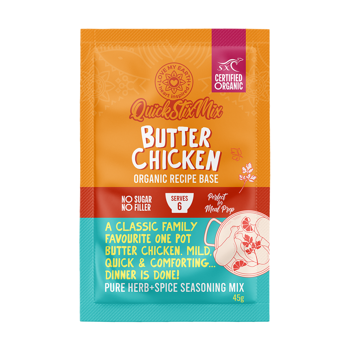 Butter Chicken Quick Stix Mix 45g - organic recipe base & seasoning